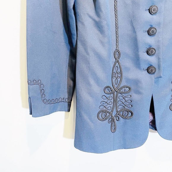 Anya Silk Blue Embroidered Details Mandarin Collar Blazer SZ4 - Picture 3 of 7